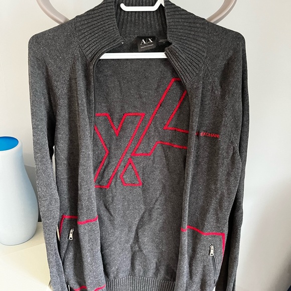 Armani Exchange knit zip-up sweater- grey and red logo - small - Picture 2 of 9